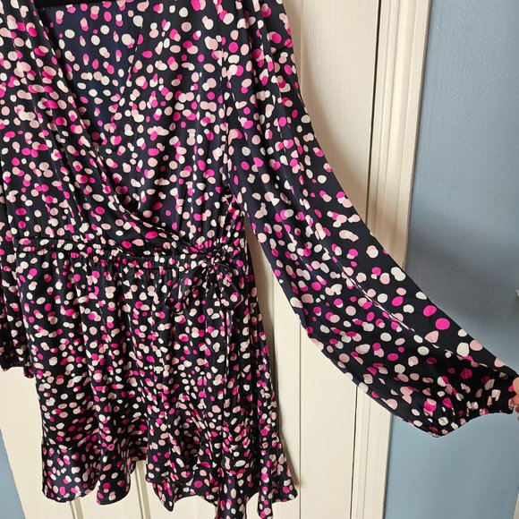Dress The Drop Caralyn Mirand Long Sleeve Navy & Pink Polka Dot Tie  - Size XXL - Picture 6 of 10